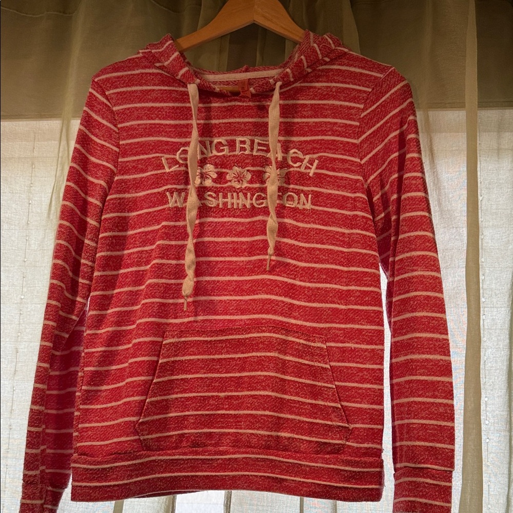 Striped Red & White Pullover Hoodie with Embroidered Chest